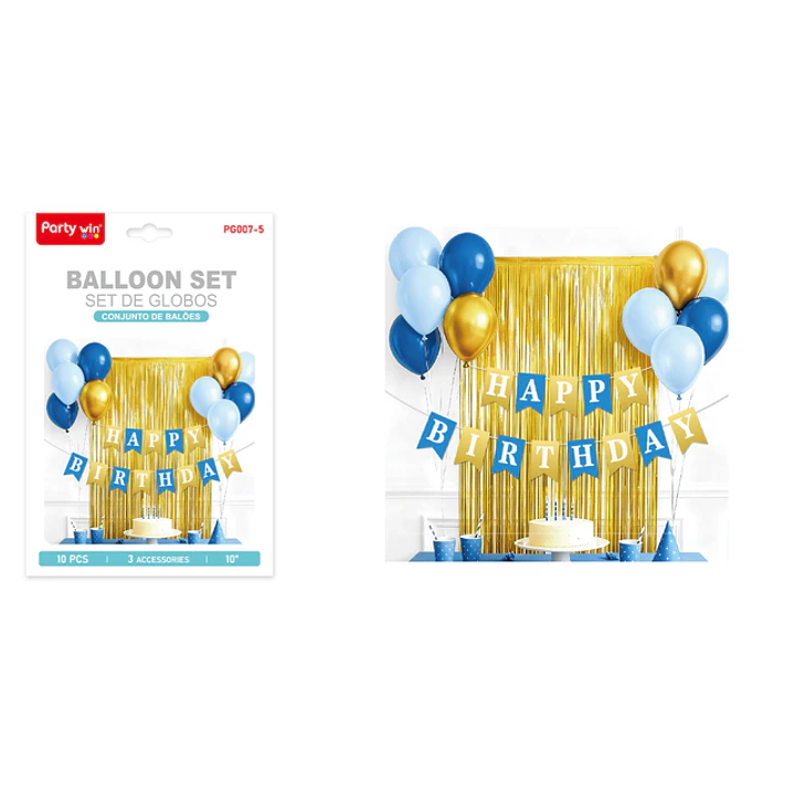 Set De Cortina Con Globos Cumpleaños Azul Dorado 1