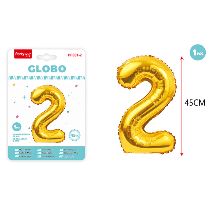 Globo Metal Dorado Num-2 45Cm 1