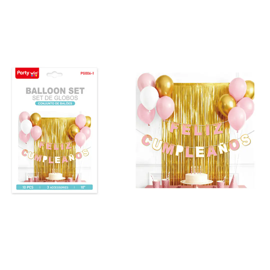 Set De Cortina Con Globos Cumpleaños Rosado 1