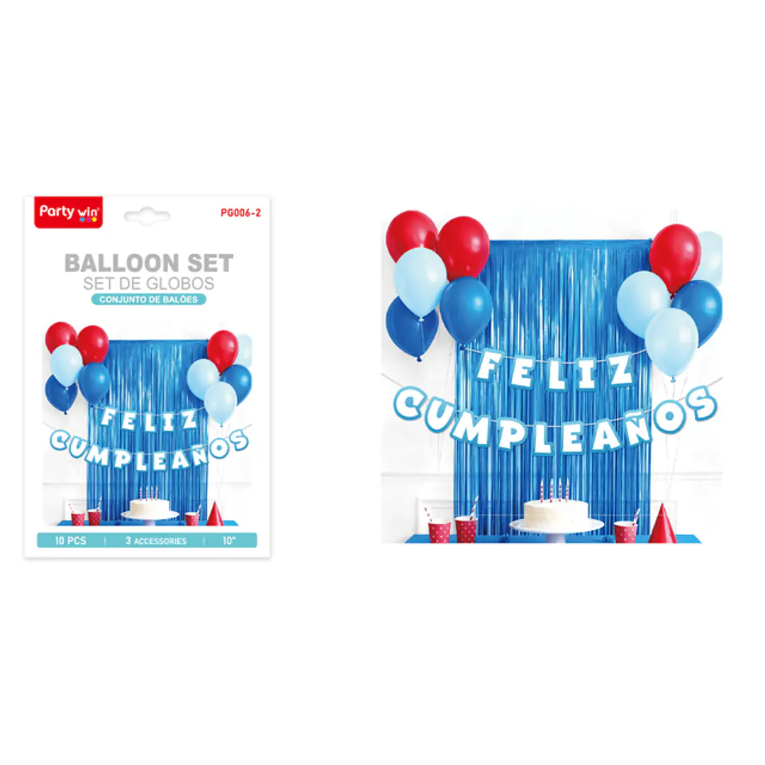 Set De Cortina Con Globos Cumpleaños Azul 1