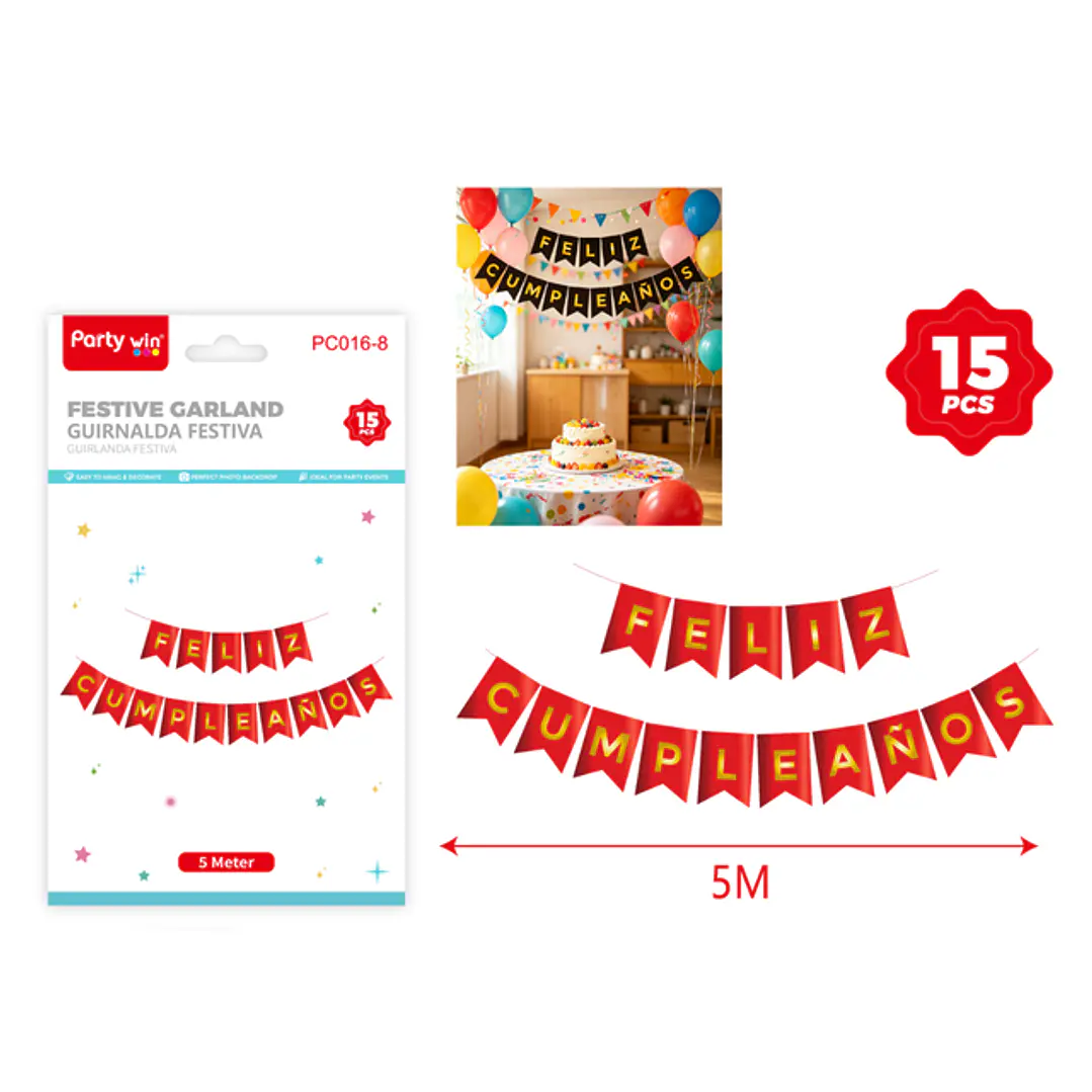 Guirnalda Cumpleaños Holografico Rojo 5M 15 Unidades 1