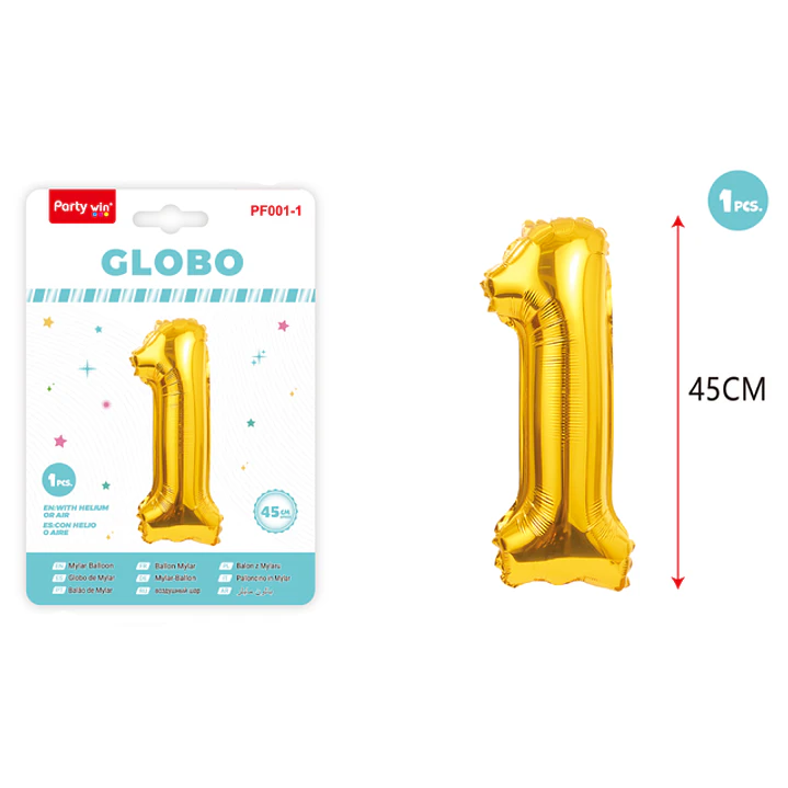 Globo Metal Dorado Num-1 45Cm 1