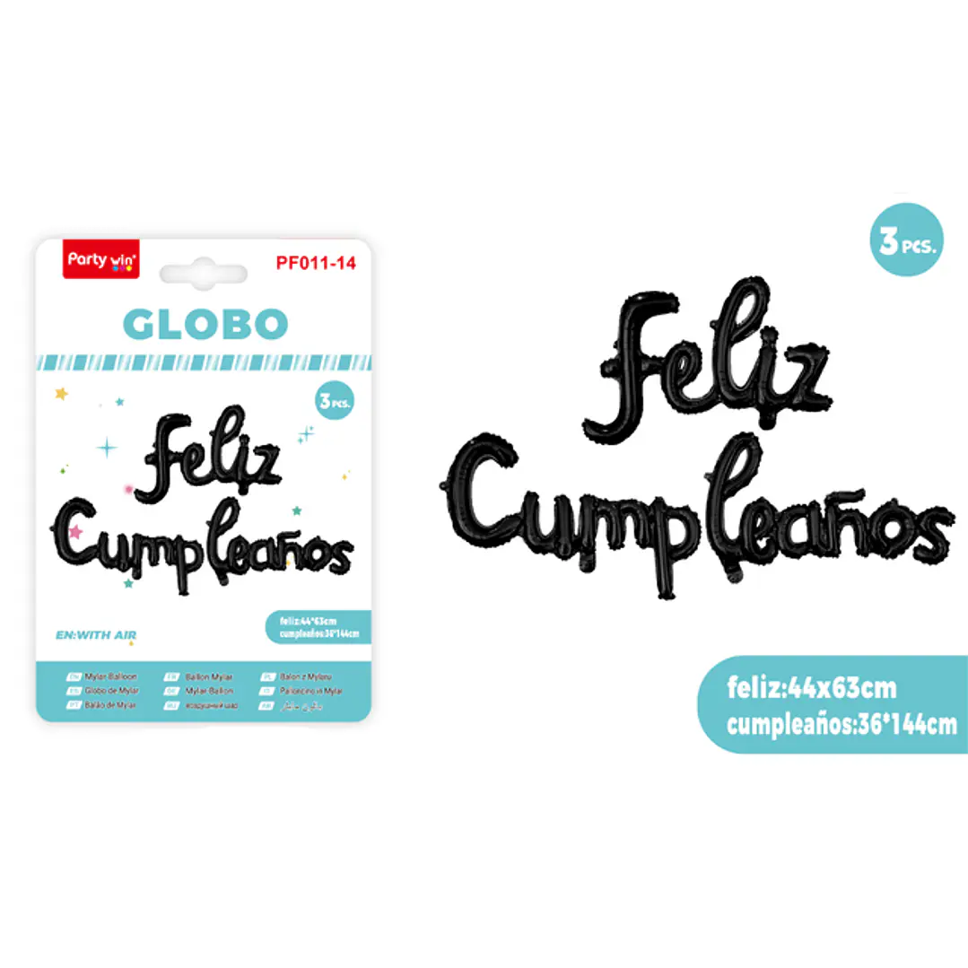 Globos Metal Cumpleañosanos Negro 3 Unidades 1
