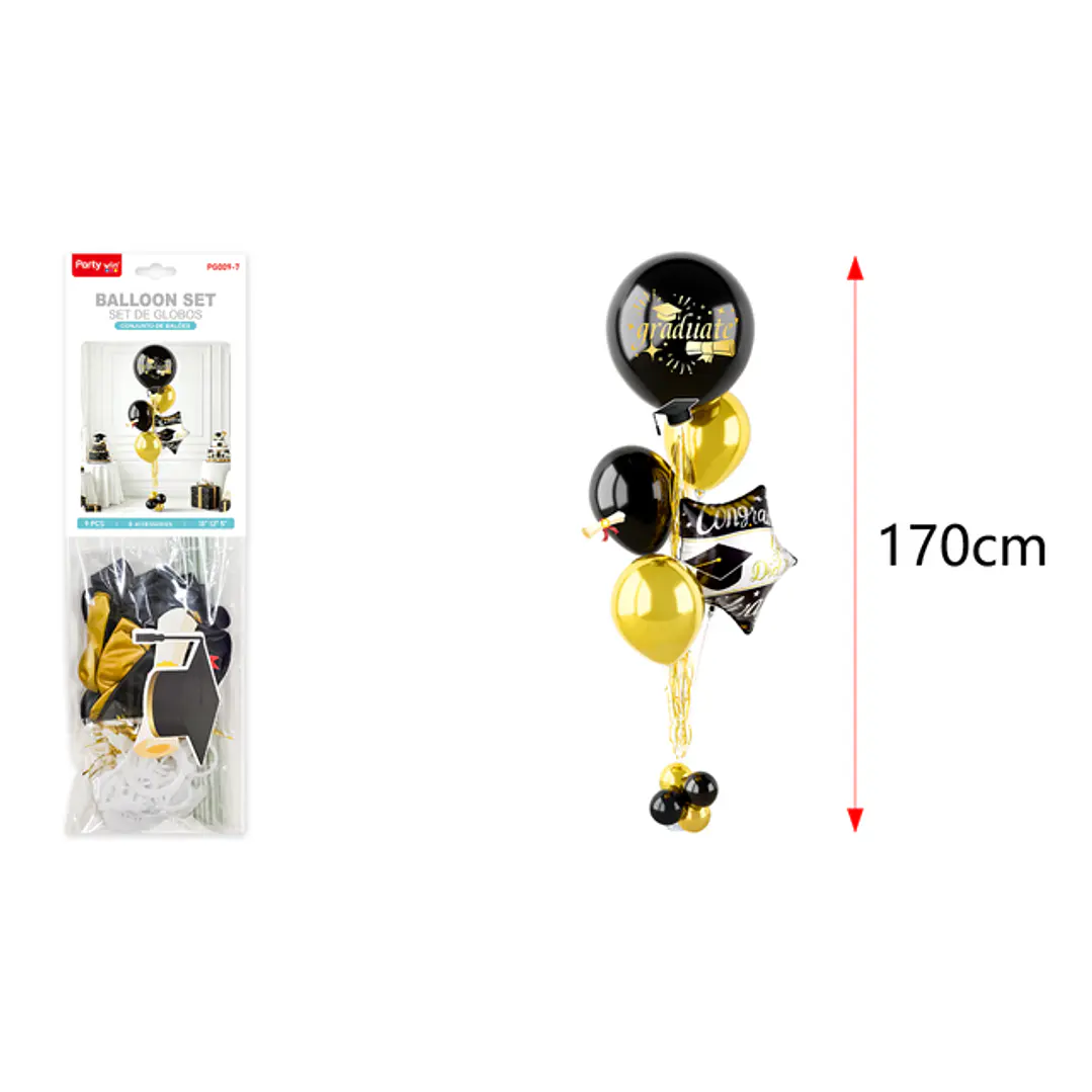 Set De Globos Con Soporte Graduacion Negro Dorado 1