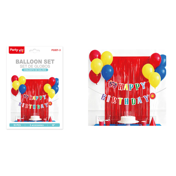 Set De Cortina Con Globos Cumpleaños Game Rojo 1