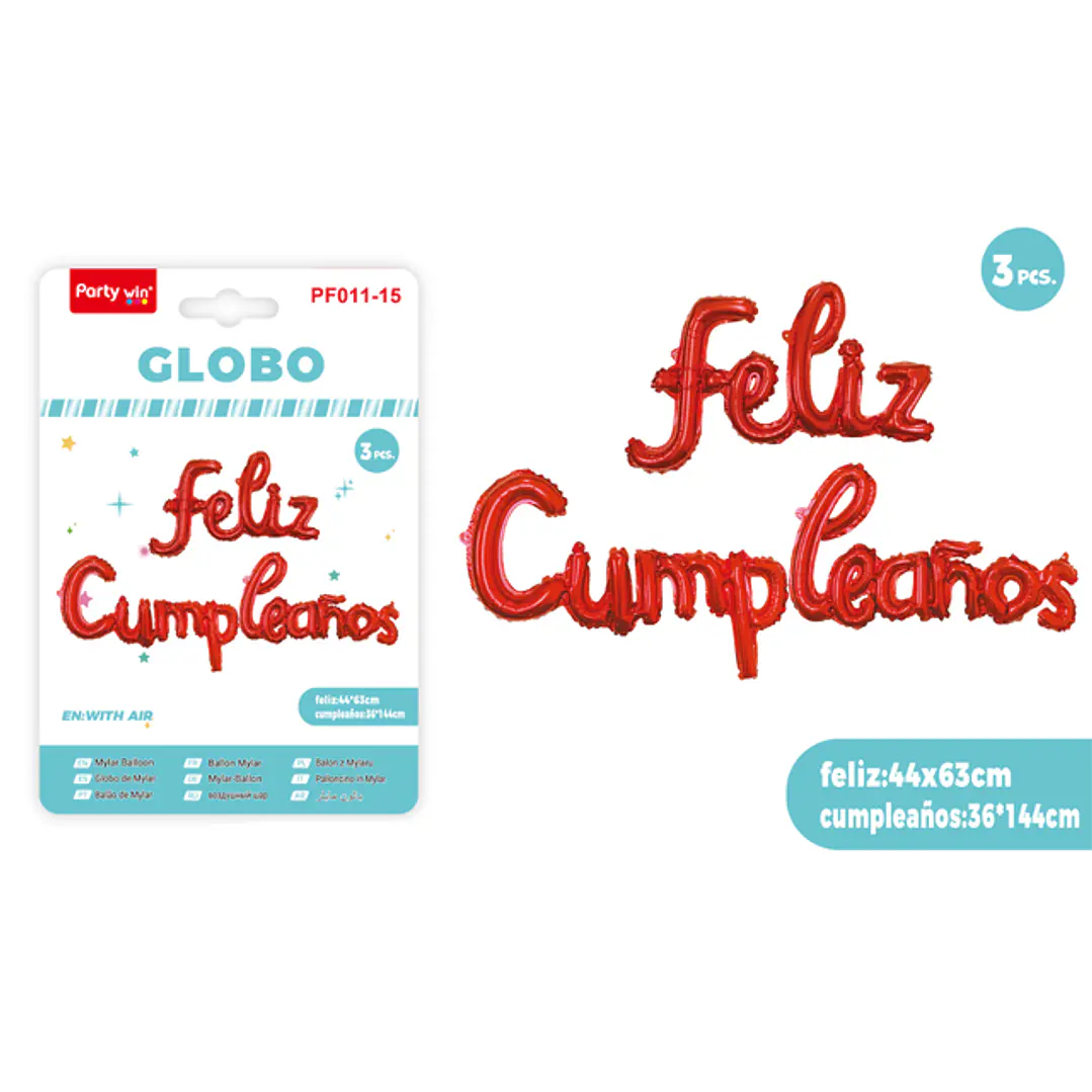 Globos Metal Cumpleañosanos Rojo 3 Unidades 1