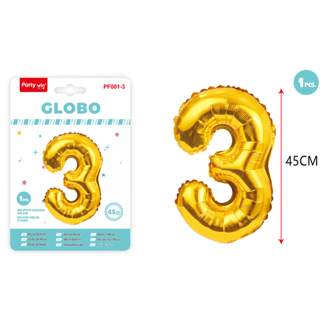 Globo Metal Dorado Num-3 45Cm 1