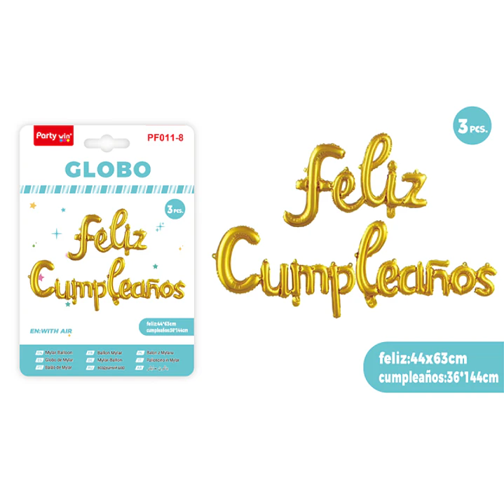 Globos Metal Cumpleañosanos Dorado 3 Unidades 1