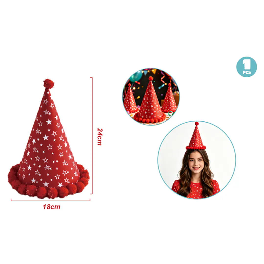Gorro De Papel Pompones Rojo 1
