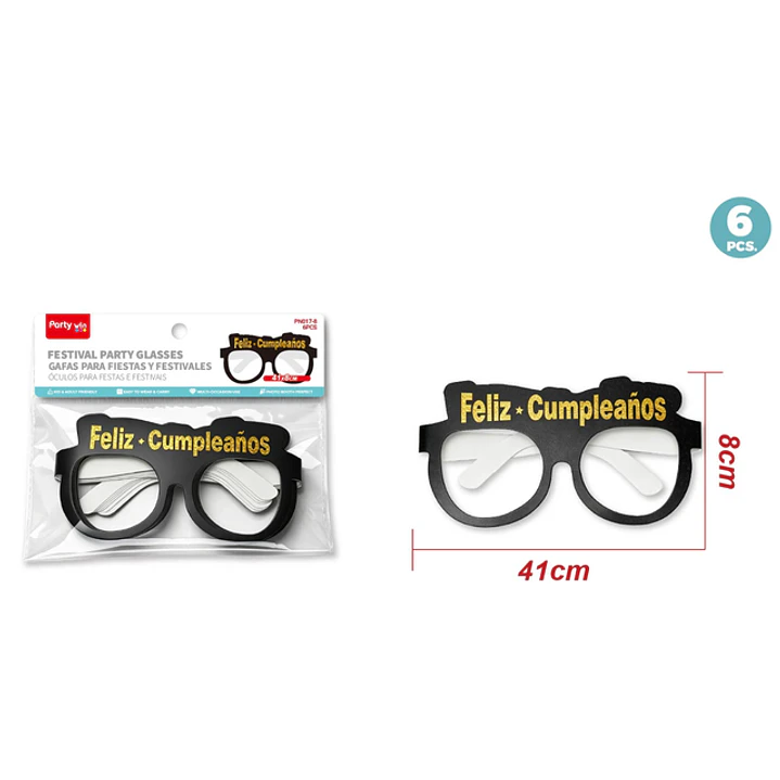 Lentes De Papel Cumpleaños 6 Unidades 1