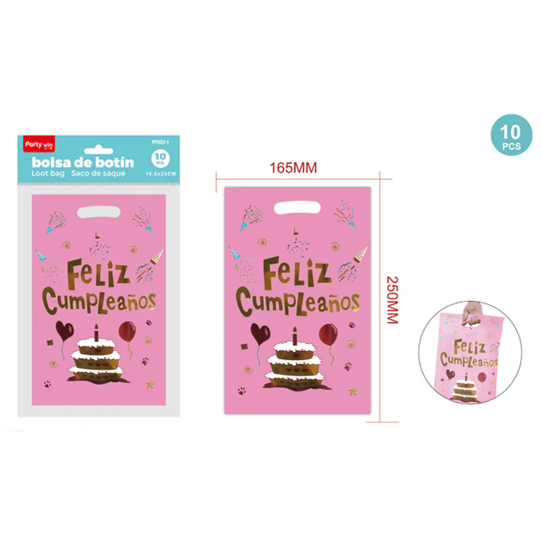 Bolsas De Dulces S Cumpleaños Rosado 10 Unidades 1