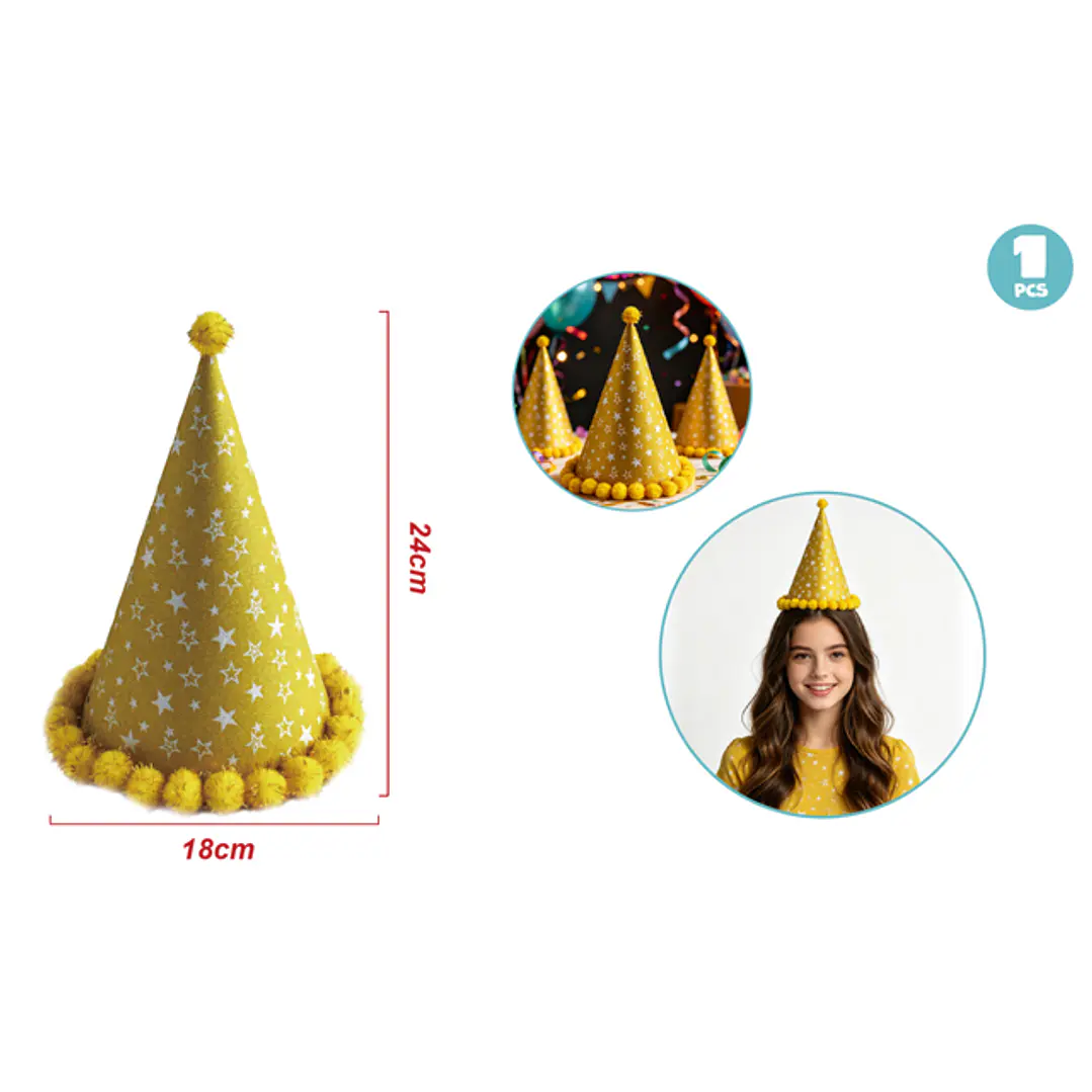 Gorro De Papel Pompones Amarillo 1