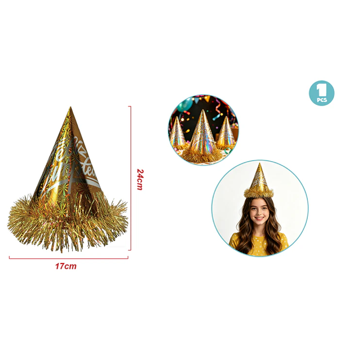 Gorro De Papel Flecos Cumpleaños Dorado 1