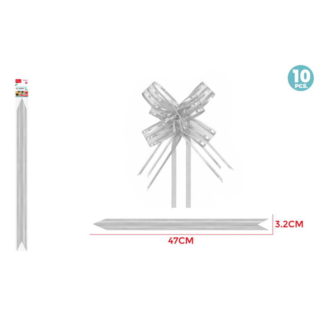 Cintas De Regalo Magica Organza Plateado 3.2Cm 10 Unidades 1