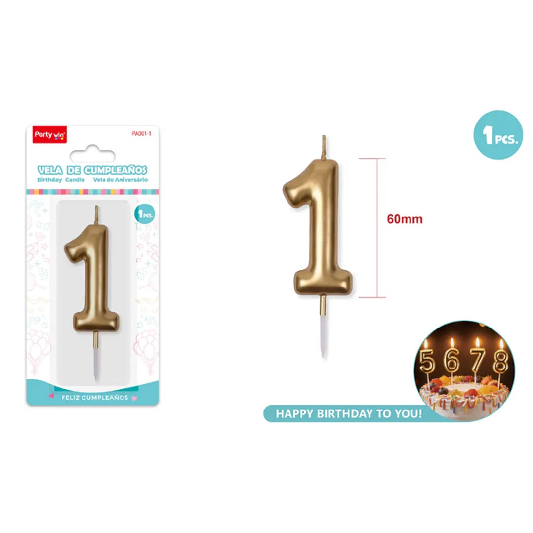 Vela De Numero Dorado 1 6Cm 1