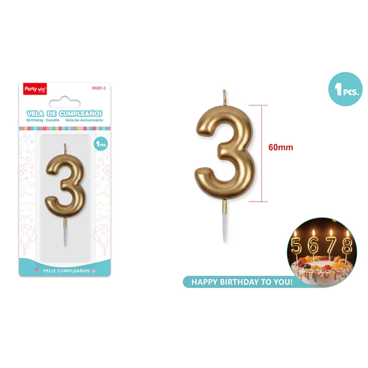 Vela De Numero Dorado 3 6Cm 1