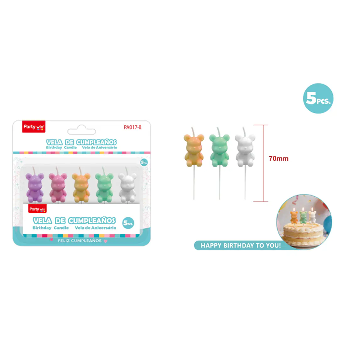 Velas Para Torta Osito 5 Unidades 1