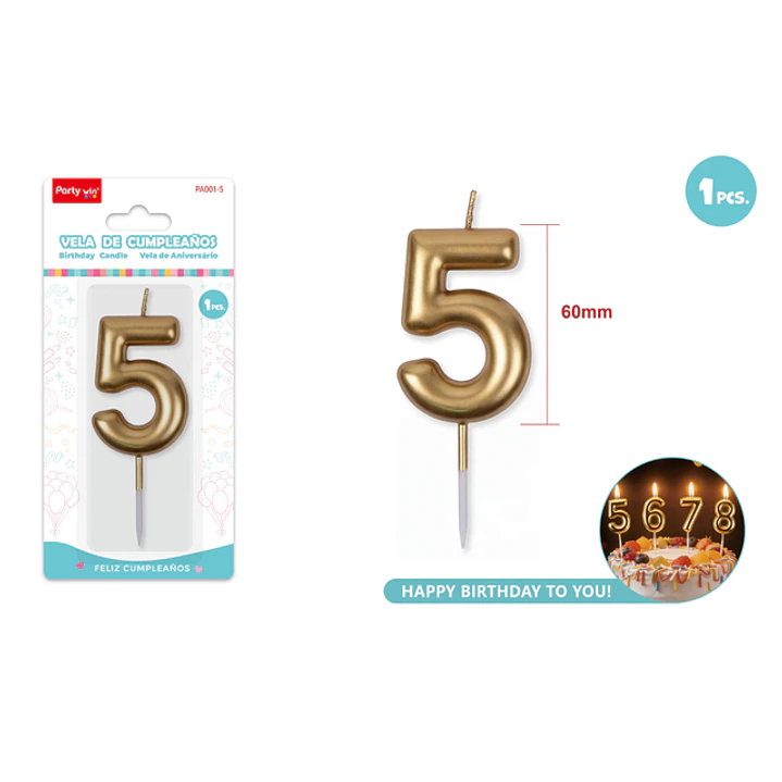 Vela De Numero Dorado 5 6Cm 1