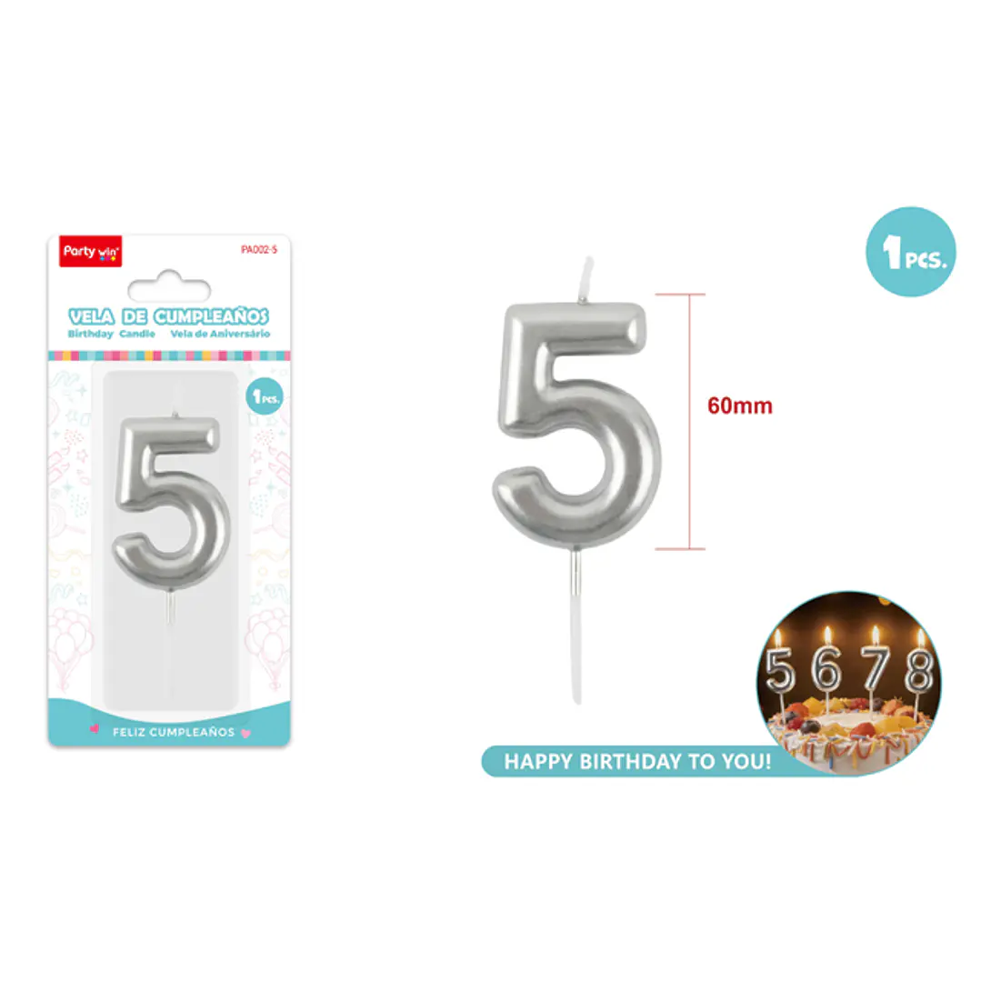 Vela De Numero Plateado 5 6Cm 1