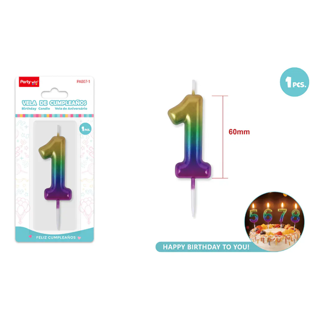 Vela De Numero Degradado 1 6Cm 1