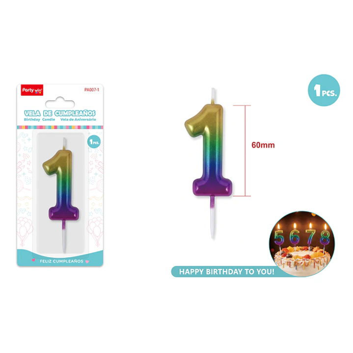 Vela De Numero Degradado 1 6Cm 1