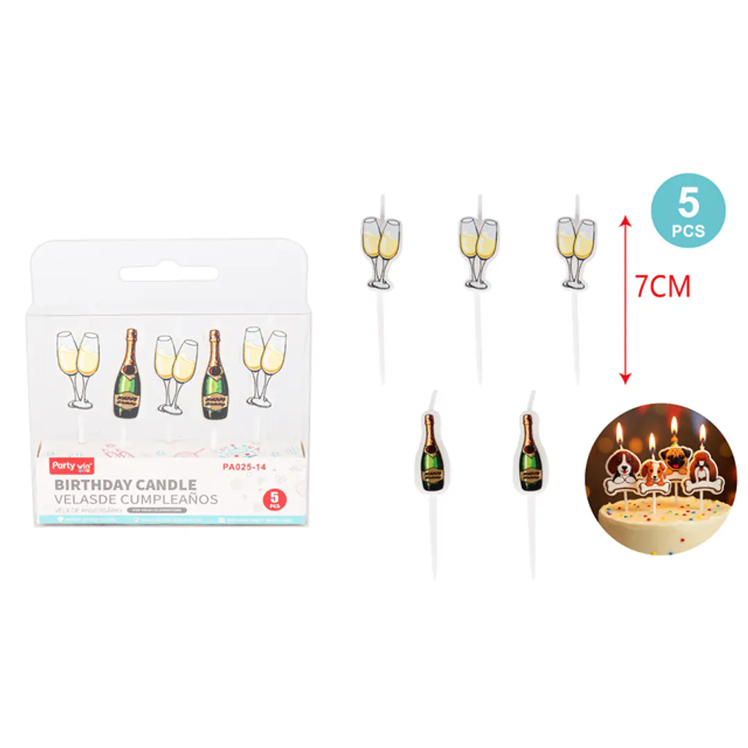Velas Para Torta Champagne 5 Unidades 1