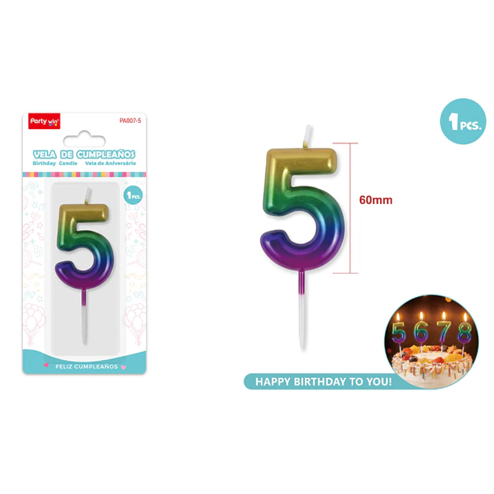 Vela De Numero Degradado 5 6Cm 1