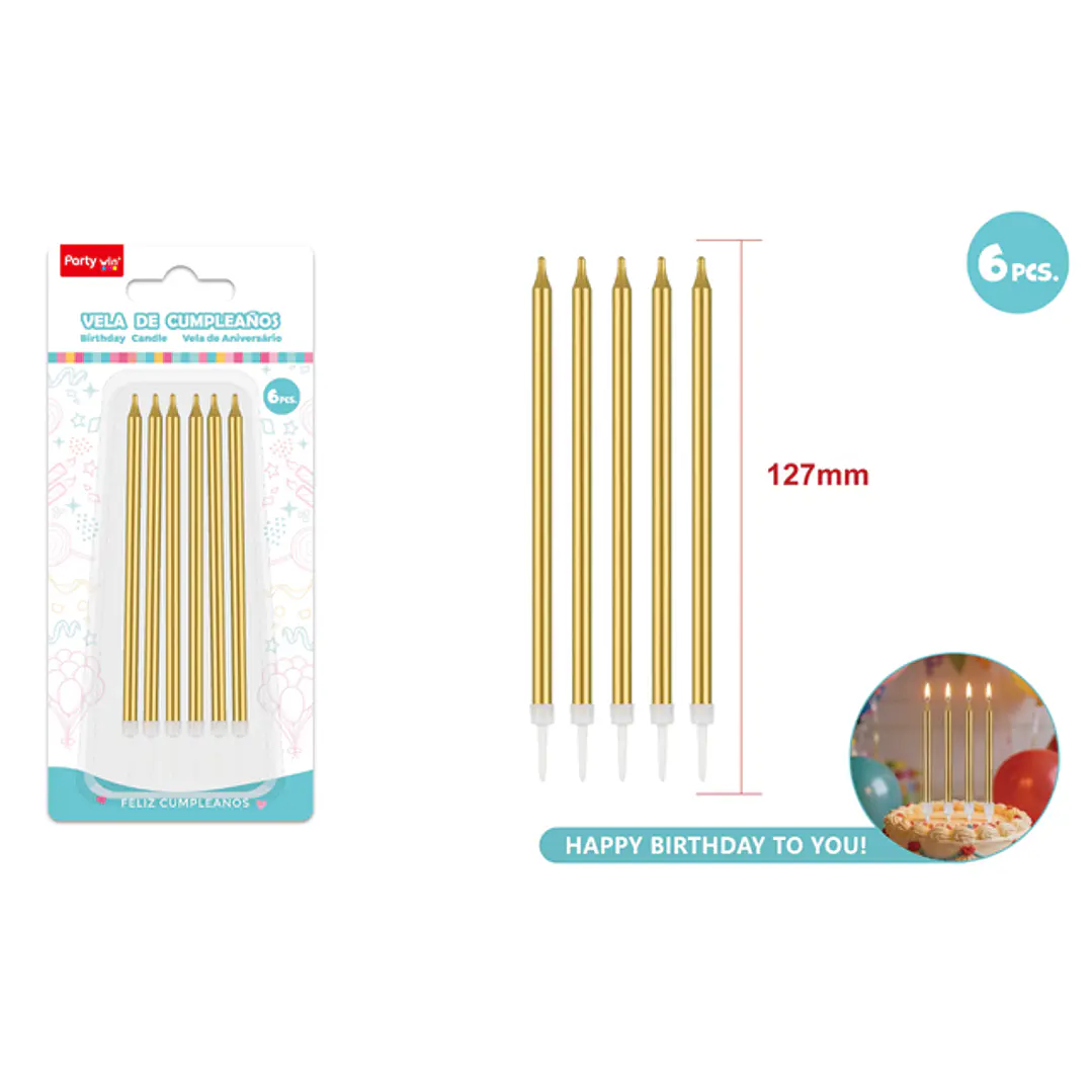 Velas Para Torta Espiral Dorado 127Mm 6 Unidades 1