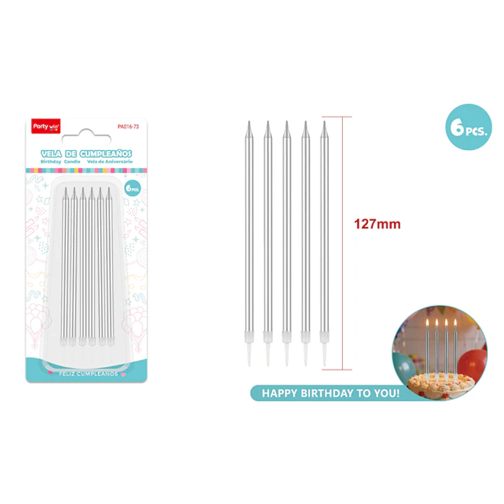 Velas Para Torta Espiral Plateado 127Mm 6 Unidades 1