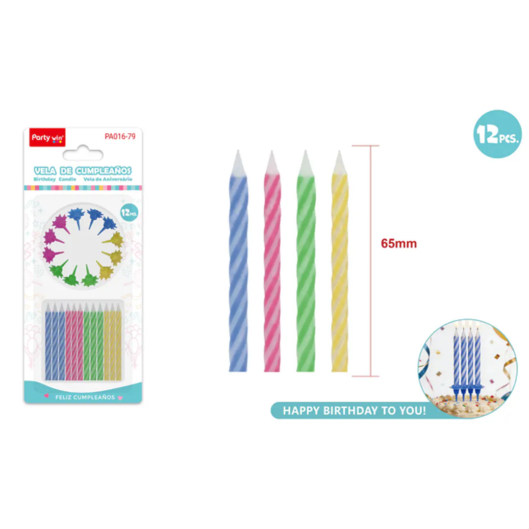 Velas Para Torta Surtidos 65Mm 12 Unidades 1