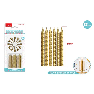 Velas Para Torta Dorado 55Mm 12 Unidades