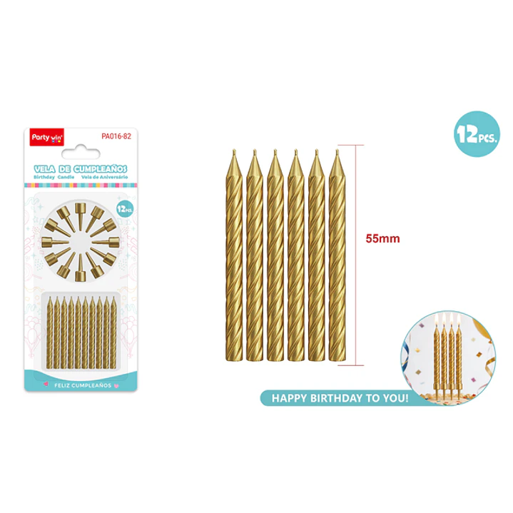 Velas Para Torta Dorado 55Mm 12 Unidades 1