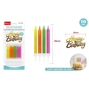 Set De Velas Cumpleanos Glitter 55Mm 10+1 Unidades