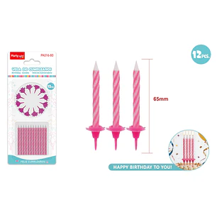 Velas Para Torta Rosado 65Mm 12 Unidades