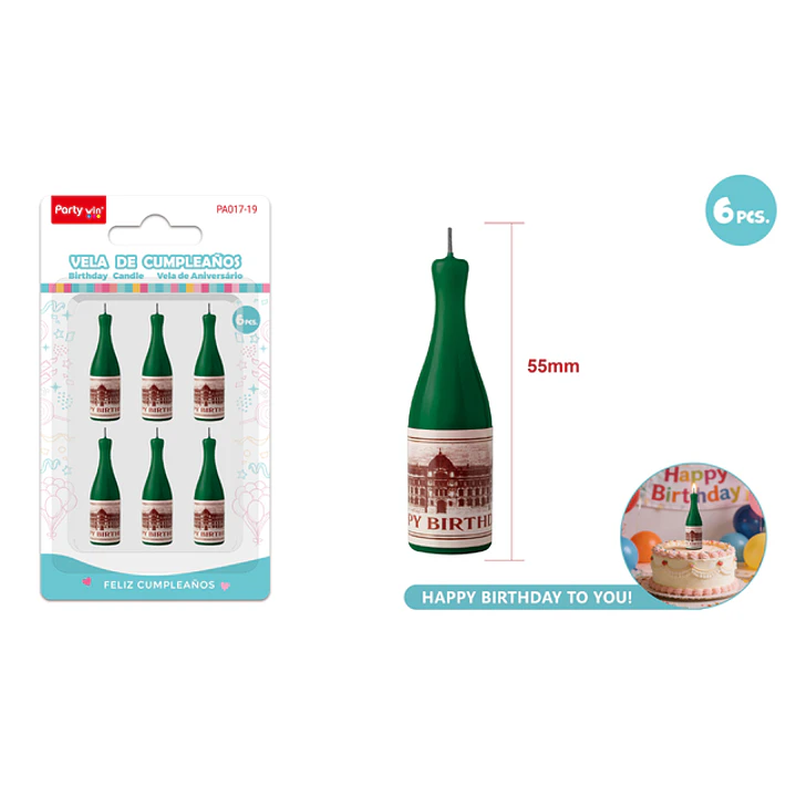 Velas Para Torta Botellas Verde 55Mm 6 Unidades 1