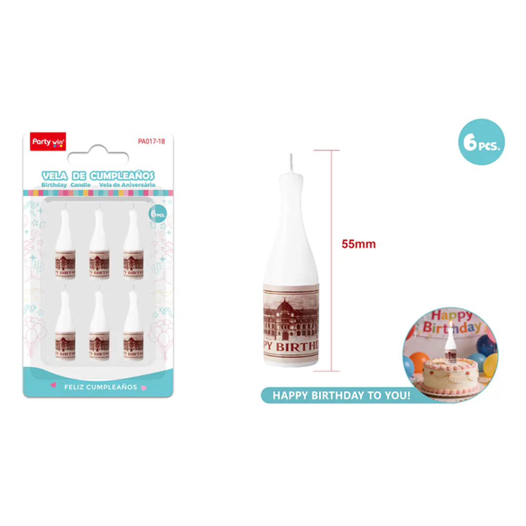 Velas Para Torta Botellas Blanco 55Mm 6 Unidades 1