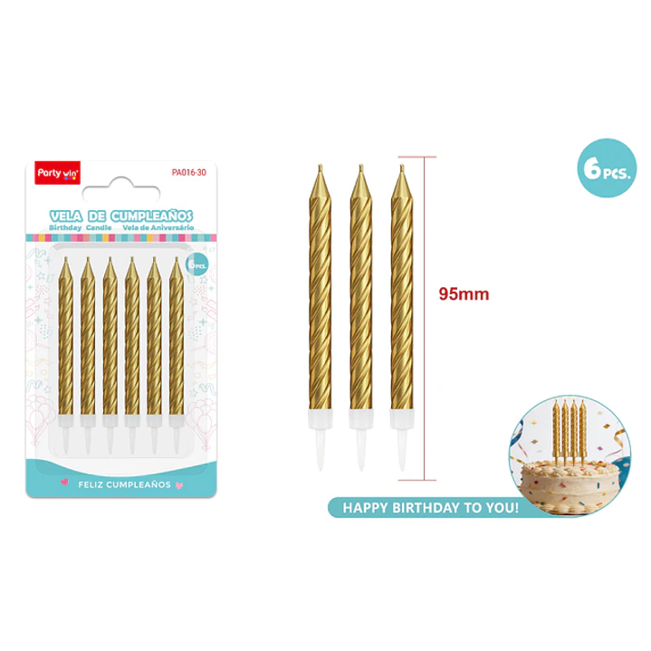 Velas Para Torta Espiral Dorado 95Mm 6 Unidades 1