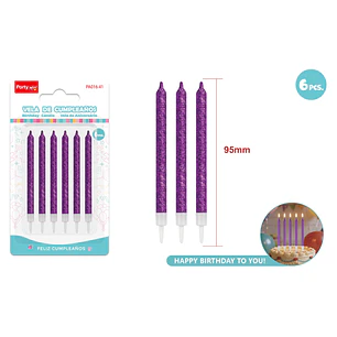 Velas Para Torta Glitter Morado 95Mm 6 Unidades