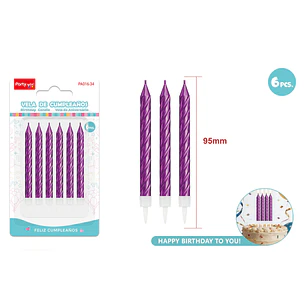 Velas Para Torta Espiral Morado 95Mm 6 Unidades