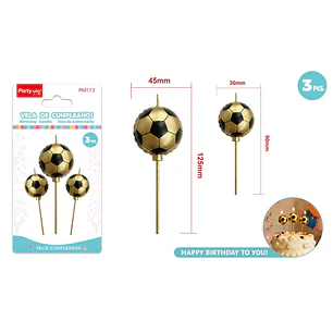 Velas Para Torta Futbol Dorado 3 Unidades