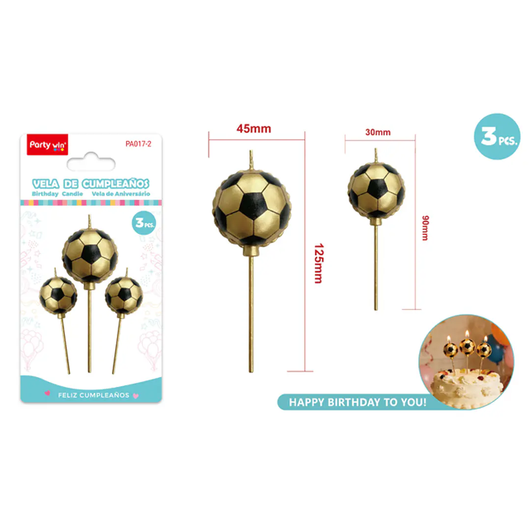 Velas Para Torta Futbol Dorado 3 Unidades 1