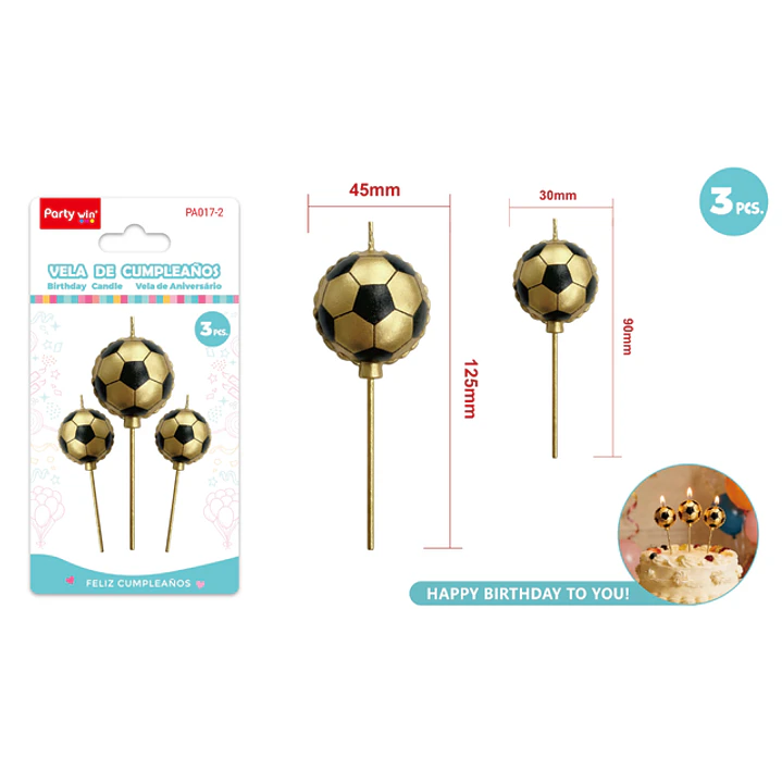 Velas Para Torta Futbol Dorado 3 Unidades 1
