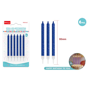 Velas Para Torta Glitter Azul 95Mm 6 Unidades