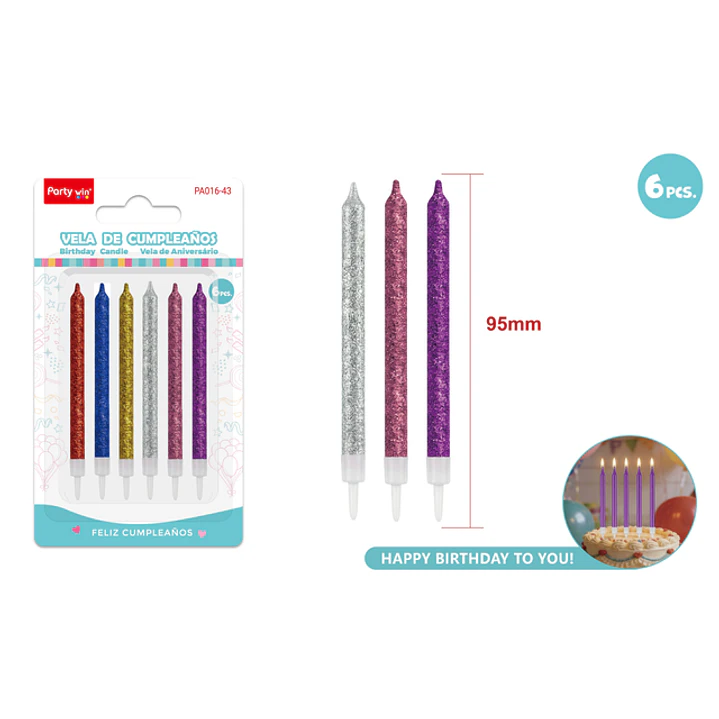 Velas Para Torta Glitter 95Mm 6 Unidades 1