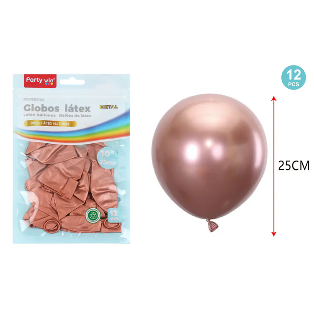 Globos Metal Rosadorado 25Cm 1.8G 12 Unidades 1
