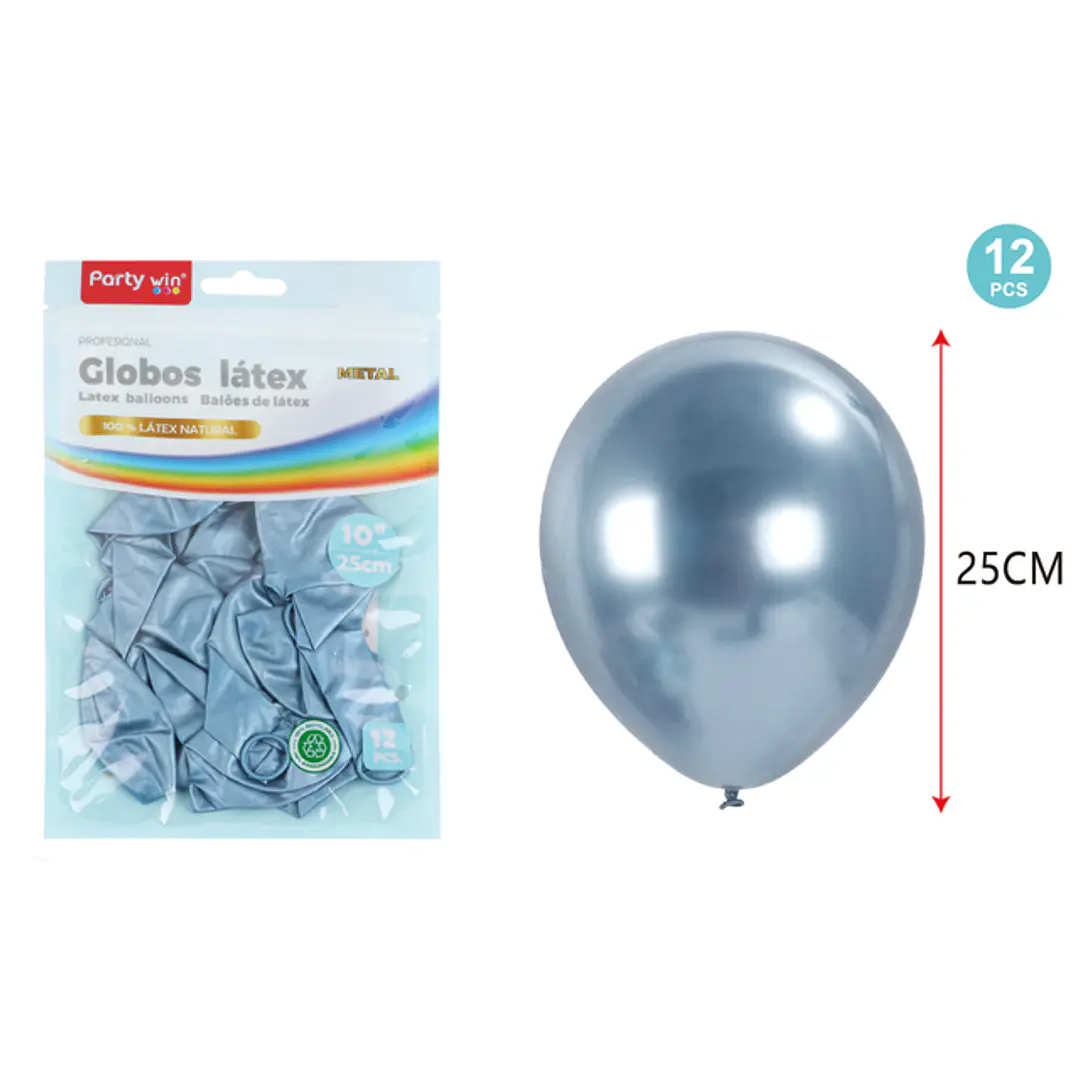 Globos Metal Celeste 25Cm 1.8G 12 Unidades 1