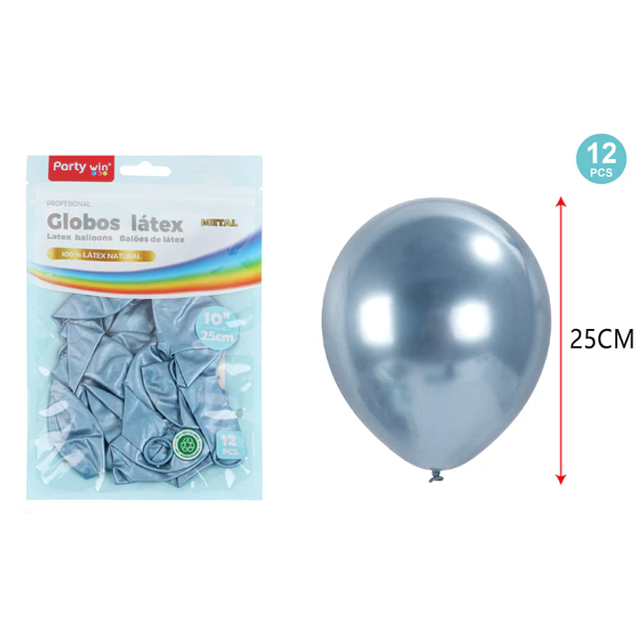 Globos Metal Celeste 25Cm 1.8G 12 Unidades 1