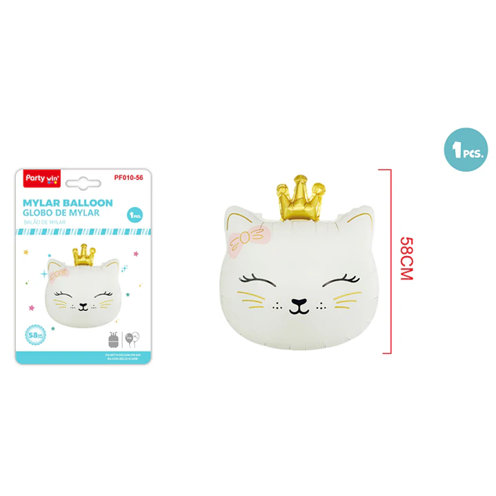 Globo Metal Gato Corona Blanco 58Cm 1