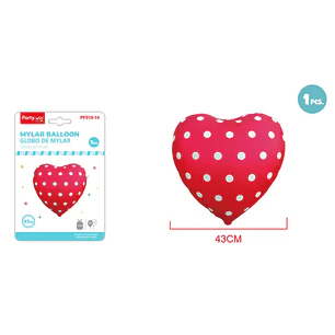 Globo Metalizado Corazon Puntos Rojo 43Cm
