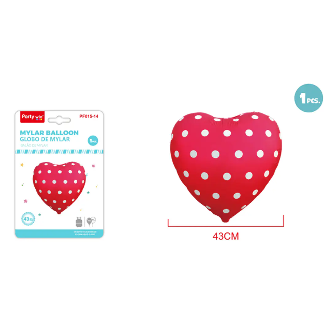 Globo Metal Corazon Puntos Rojo 43Cm 1